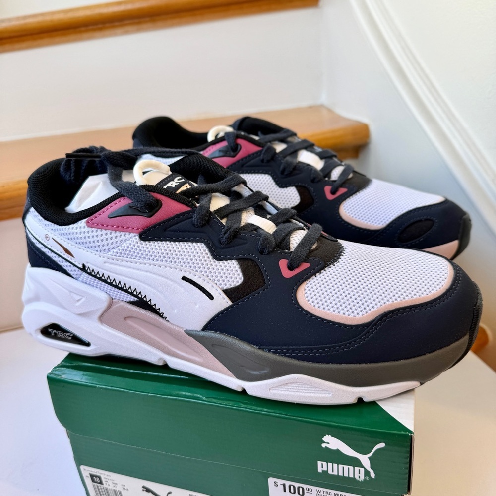 NWT Puma TRC Mira Block Athletic Shoes Navy Blue / Pink Womens Sneakers - Picture 4 of 13